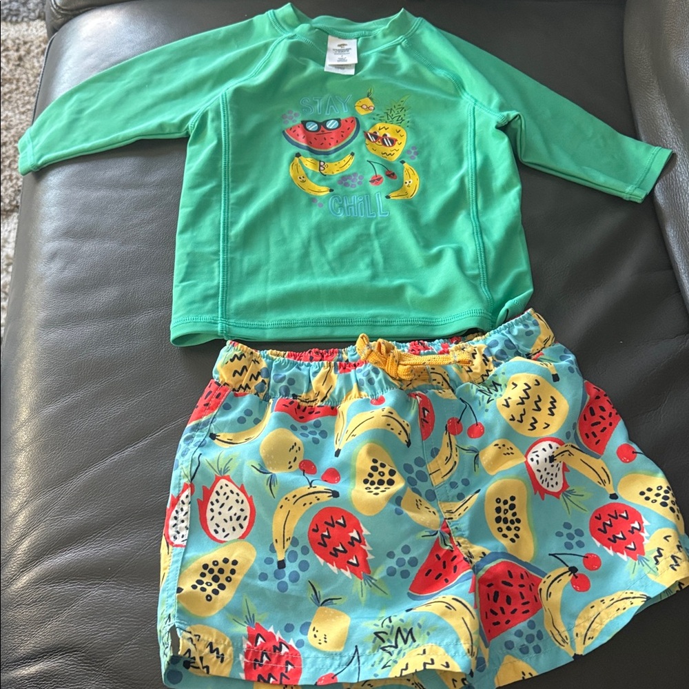 Tucker + Tate Swim Trunks with Matching Fruit Rash Guard Size 2